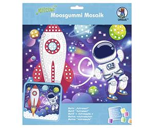 Ursus 8420019 - Cuadro de mosaico de goma con purpurina, diseño de astronauta, juego de manualidades para un cuadro adhesivo de goma musgo, aprox. 25 x 25 cm, con soporte