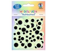 Ursus 8530003-Wiggly Eyes Glow in The Dark, Ojos autoadhesivos para Manualidades con Efecto de Brillo en 4 tamaños (Ø 10-20 mm), 52 Piezas, Multicolor, One Size