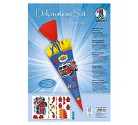 Ursus 9880009F - Juego de decoración de Bomberos, Materiales para Decorar una Bolsa Escolar, numerosas Piezas troqueladas de cartón Estable y Cinta de Raso para Decorar la Bolsa de azúcar