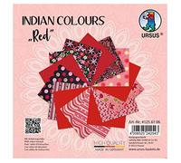 Ursus- Indian Colours Red, con 10 Natural y 5 Hojas de Papel de Dibujo Impreso por una Cara, con Efecto metálico y Purpurina refinada, Color Rojo (Buntpapierfabrik Ludwig Bähr GmbH & Co.KG 41256106)