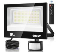 URTBST 100W Focos Led Exterior con Sensor Movimiento,4 Modos 10 Brillo Foco Proyector LED con Mando a Distancia,10000LM,7000K Blanco Frío IP67 Impermeable Foco LED para Patio,Garaje,Jardín