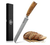 URUMAH Cuchillo para pan de acero inoxidable de Damasco con 67 capas, Cuchillo Panero Súper Afilado de Serrada, cuchillo de pan profesional, mango de madera de olivo, estuche protector caja de regalo
