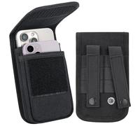 Urvoix Funda para teléfono con doble resorte, funda para teléfono móvil para dos teléfonos, riñonera táctica militar multiusos para trabajo al aire libre, senderismo, camping, color negro