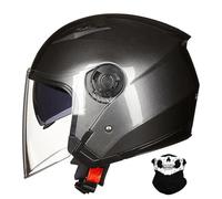 URYWTXY Casco Moto Hombre Mujer Adultos, Casco De Motocicleta Clásico con Doble Visera, 3/4 Retro Casco de Choque Abierto Jet Vintage Aprobado Dot/ECE para Scooter Ciclomotor, 55~62CM