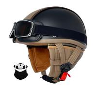 URYWTXY Vintage Medio Casco Moto Alemana con Gafas, ECE Homologado Cascos Abiertos Retro para Hombres y Mujeres, Cascos Jet Retro Ligero para Bicicleta Scooter Motocicleta Crucero