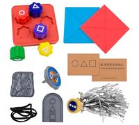 Uryxery Juego coreano Gonggi de 9 piezas, PLA tallado pulido para familia y viajes con elementos del juego del calamar (250 g, en caja) - Incluye tablero, parte superior, cuerda, piedra y disco