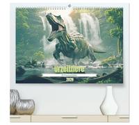 Urzeittiere - KI-Fantasiebilder (hochwertiger Premium Wandkalender 2026 DIN A2 quer), Kunstdruck in Hochglanz: Giganten der Urzeit