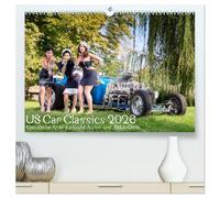 US Car Classics 2026 - Klassische amerikanische Autos und PinUp Girls (hochwertiger Premium Wandkalender 2026 DIN A2 quer), Kunstdruck in Hochglanz: Klassische US Oldtimer zusammen mit Pin up Models
