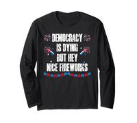 US Democracy is Dying But Hey Nice Fireworks 4th of July USA Manga Larga