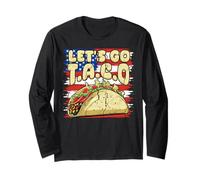 US Flag America Let's Go Taco Lover 4th of July Funny Meme Manga Larga