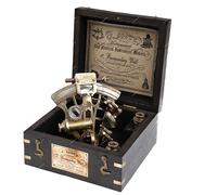 US HANDICRAFTS J. Scott London - Sextante de Historia de Barco de latón con Caja de Madera Dura.J. Scott London Brass Ship History Sextant con Caja de Madera Dura.