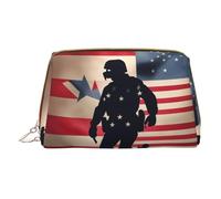 US Military Soldiers Patriotic Memorial Day - Bolsa de almacenamiento de piel con cremallera para maquillaje, bolsa de almacenamiento portátil para lápiz labial, bolsa de aseo, White, Talla única