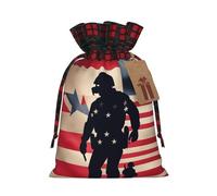 US Military Soldiers Patriotic Memorial Day Print Festive Christmas Drawstring Gift Bags For Christmas Decorative Present Wrapping Needs