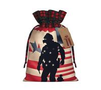 US Military Soldiers Patriotic Memorial Day Print Gift Drawstring Reusable Bags for Holiday Birthday Wedding Party Favors Bags