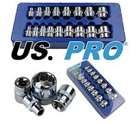 US PRO 3248 17 piezas 3/8 Dr enchufes superficiales 12 puntos 8-24 mm, azul