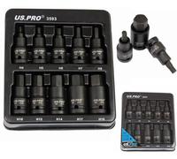 US PRO Tools 3593 - Juego de 10 llaves de vaso hexagonales de impacto de 1/2 pulgada de 4 mm a 19 mm