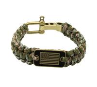 US Spirit Paracord Bracelet for Men - Bronze Flag Parachute Cord Wristband | Strong Nylon Umbrella Cord with Zinc Alloy Adjustable Turnbuckle and Copper Alloy Flag, Outdoor Adventure Survival