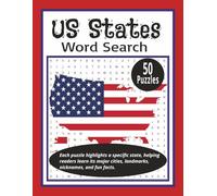 US States Word Search: Learn about all 50 U.S. states in a fun, engaging way. Each puzzle introduces major cities, mottos, landmarks, and fun facts. Great for kids, teens, adults, seniors.
