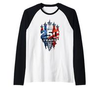USA 250 Años 1776 2026 Avión de Combate del Día de la Independencia Camiseta Manga Raglan