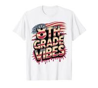 USA 8th Grade Vibes First Day America Teacher Besties Squad Camiseta gráfica económica, Hombre, Blanco, S