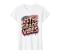 USA 8th Grade Vibes First Day America Teacher Besties Squad Camiseta gráfica económica, Mujer, Blanco, XL