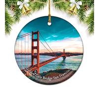 USA America Golden Gate Bridge San Francisco Adornos de Navidad para árbol, colgante de cerámica, adorno de doble cara, decoración de Navidad, regalos de porcelana, recuerdos de viaje