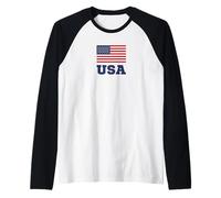 USA American Flag Patriotic Camiseta Manga Raglan