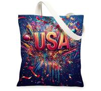 USA - Bolsa de lona para mujer, celebración, confeti, día de la independencia, azul, lavable, reutilizable, ideal para compras, viajes, oficina, biblioteca, casual, 13 x 15 pulgadas