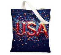 USA - Bolsa de lona para mujer, celebración, confeti, estrellas, celebración, azul marino, lavable, reutilizable, pequeña, ideas para viajes, trabajo, compras, librería, 13 x 15 pulgadas