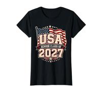 USA Class of 2027 American Flag Graduate Senior Camiseta gráfica económica, Mujer, Negro, XL