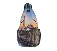 USA Coastal Lighthouse Dusk Sling Mochila Chest Crossbody Bag Casual Daypack para Hombres y Mujeres
