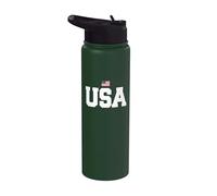 USA Country Code with Flag Trendy College Font Stainless Steel Insulated Water Bottle