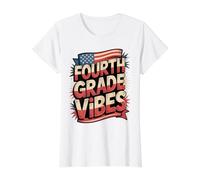 USA Cuarto Grado Vibes Equipo de Maestros de Primer día de América Camiseta gráfica económica, Mujer, Blanco, L