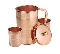 USA Deals 365 - Jarra de agua con tapa y 6 vasos de cobre (300 ml cada uno) hecha de cobre puro de la India (1,5 litros)