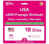 USA eSIM 18 Días. Red T-Mobile con Datos Ilimitados de Alta Velocidad, Llamadas Locales y Mensajes en USA (Hawái Incluido). Obtén eSIM Mismo Día por Correo Electrónico y Comienza a Usar Inmediatamente