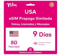 USA eSIM 9 Días. Red T-Mobile con Datos Ilimitados de Alta Velocidad, Llamadas Locales y Mensajes en USA (Hawái Incluido). Obtén eSIM Mismo Día por Correo Electrónico y Comienza a Usar Inmediatamente