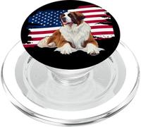USA Flag 4th July American Patriotic Saint Bernard Lover PopSockets PopGrip para MagSafe