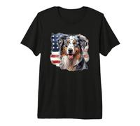 USA Flag 4th July Patriotic American Blue Merle Aussie Lover Camiseta Premium