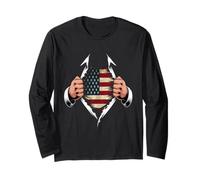 USA Flag Ripped Vintage American Roots Manga Larga
