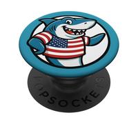 USA Flag Shark Funny American Patriotic 4th of July PopSockets PopGrip Adhesivo