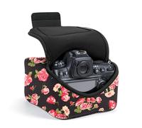USA Gear Funda Camara DSLR/SLR Medianas, Estuche Neopreno Acolchado, Compatible Sony A7 V, Canon EOS R6 Mark II, Nikon Z 6III y mas, Bolsillo Accesorios con Cremallera, Trabilla Cinturon (Floral)