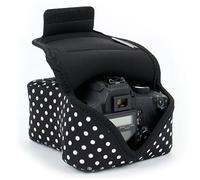 USA Gear Funda Cámara Reflex DSLR con Protección de Neopreno, Presilla para Cinturón y Almacenamiento de Accesorios - Compatible con Nikon D3400, Canon EOS Rebel SL2, Pentax K-70 y más - Lunares