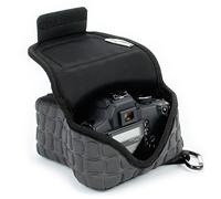 USA Gear Funda Cámara Réflex DSLR de Neopreno (Mediana), Compatible con Canon EOS R100, Nikon Z30 y Sony ZV-E10, con Bolsillo Cremallera, Presilla Cinturón y Protección Acolchada (Negro y Gris)