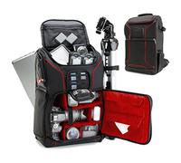 USA GEAR Mochila Completa para Cámara DSLR, Funda Resistente al Agua Compartimento para Portátil y divisores para Meter un Tripode, Objetivos, Compatible con Canon, Nikon, Sony y Muchas más - Rojo