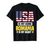 USA Is My Home Rumania Is My Heart Flag Rumania Pride Camiseta