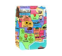 USA Map - Estuche portátil para pintalabios para viajes, mini caja de almacenamiento de lápiz labial con espejo para mujeres y mujeres, bolsa de cosméticos de cuero, Varios colores, 9.5x2x7 cm/3.7x0.8x2.7 in