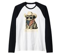 USA 'Merica Cat 4th of July Men Women Kids Funny Patriotic Camiseta Manga Raglan
