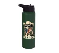 USA 'Merica Cat 4th of July Men Women Kids Funny Patriotic Stainless Steel Insulated Water Bottle