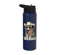 USA 'Merica Cat 4th of July Men Women Kids Funny Patriotic Stainless Steel Insulated Water Bottle