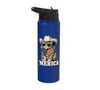 USA 'Merica Cat 4th of July Men Women Kids Funny Patriotic Stainless Steel Insulated Water Bottle